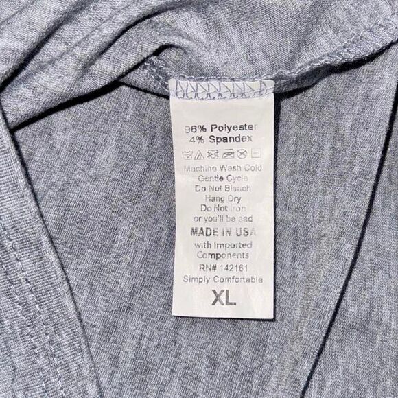 LulaRoe “Gigi” Grey and Navy Colorblock Geometric Sleeve T-shirt - Picture 6 of 7